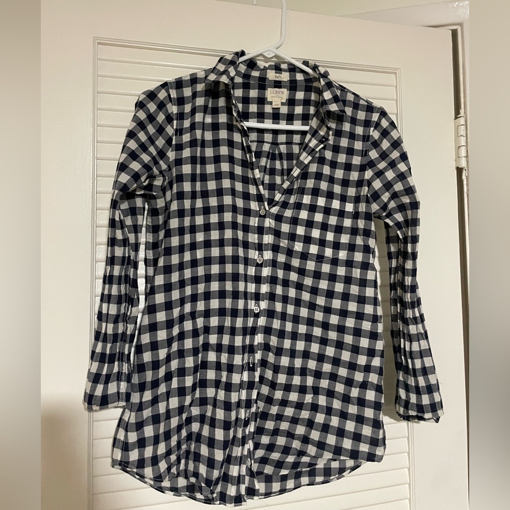 J. Crew Checkered Navy and White Shirt